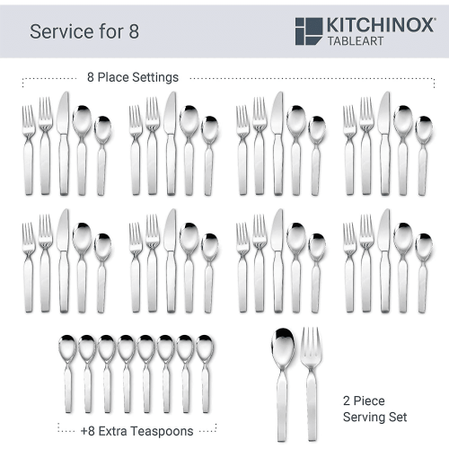 Boston Warehouse Kitchinox Chalet Stainless Steel Flatware Set, 50 Piece (69029) Boston Warehouse Kitchinox Chalet Stainless Steel Flatware Set, 50 Piece (69029)