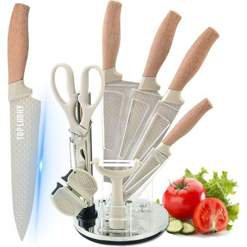 Kitchen Knife Set, 8-Pieces Khaki Sharp Chef Knife Set with Block, Knife Block Set with Diamond Grain Non-stick Knife Blade Kitchen Knife Set, 8-Pieces Khaki Sharp Chef Knife Set with Block, Knife Block Set with Diamond Grain Non-stick Knife Blade